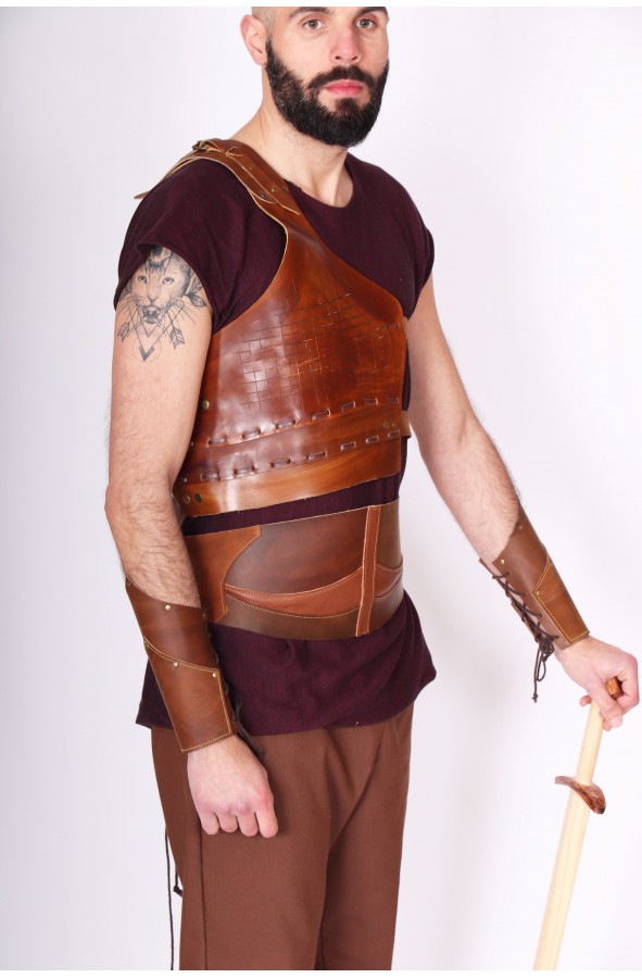 Ajax Leather Body Armour & Tasset Set - Brown - LARP Breastplate