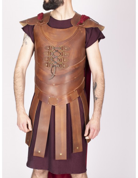 Vintage brown leather Roman armor with strips